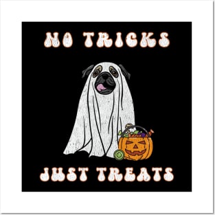 Halloween Pug Cute Trick or Treat Ghost Dog Ghost Pug Distressed Design Pug Lover for Fall Posters and Art